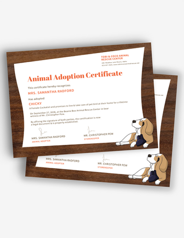 Animal Adoption Certificate