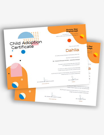 Colorful Adoption Certificate