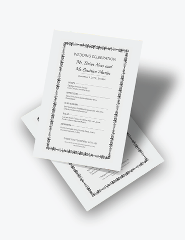 Chic Wedding Reception Menu