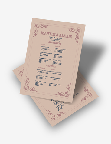 Mauve Wedding Reception Menu