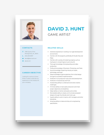 Minimalist Game Artist Resume