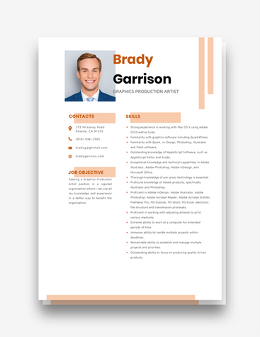 Graphics Production Artist Resume