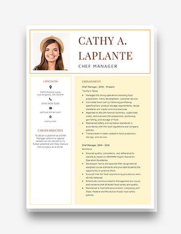 Elegant Chef Manager Resume