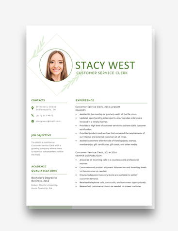 Customer Service Clerk Resume