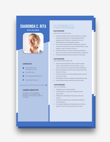 Blue Hair Designer Resume