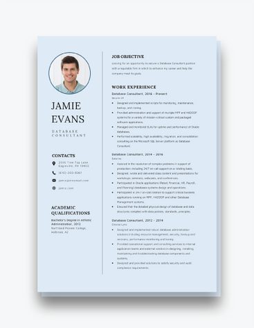 Database Consultant’s Resume