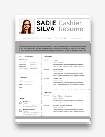 Gray Cashier Clerk Resume