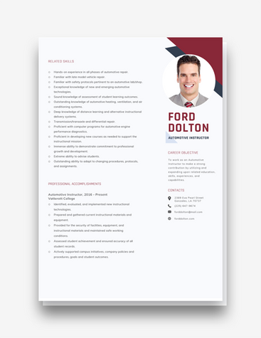 Simple Auto Instructor Resume