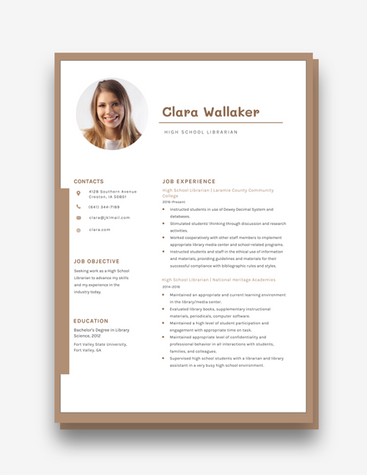 Simple School Librarian Resume