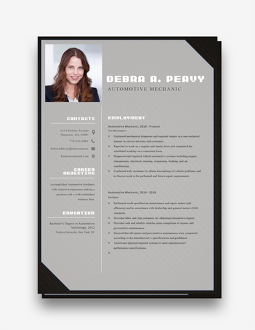 Sleek Automotive Mechanic Resume