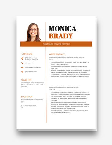 Customer Service Officer Resume