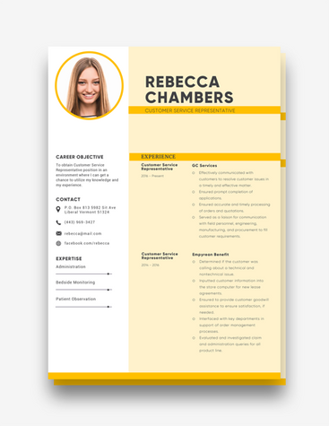 Yellow Customer Service Resume