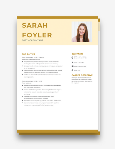 Yellow Cost Accountant Resume