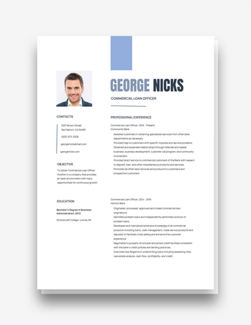 Simple Commercial Loan Officer CV