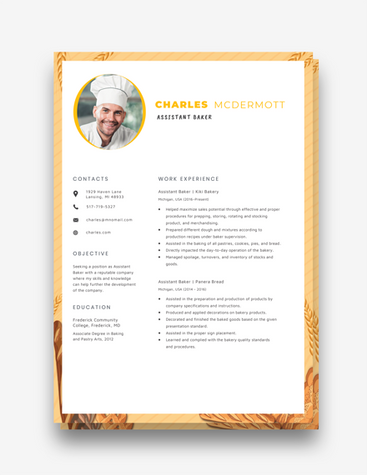 Yellow Assistant Baker Resume