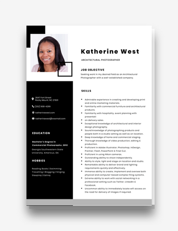 Sleek Architectural Photographer CV