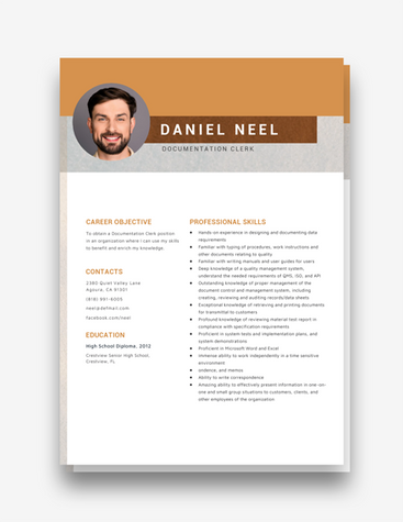 Orange Document Clerk Resume