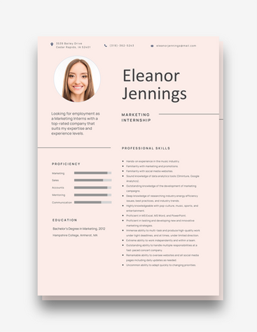 Pink Marketing Internship CV