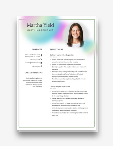 Colorful Clothing Designer Resume