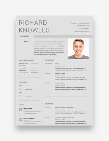 Light Gray Cashier Resume