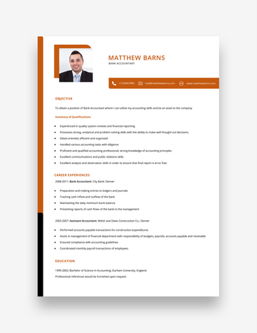 Red Orange Bank Account Resume