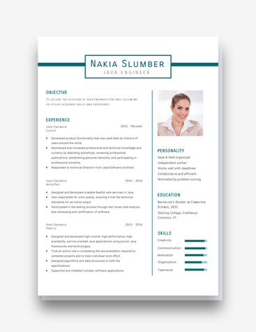 Neat Java Engineer Resume