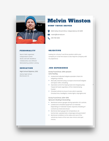 Clean Dump Truck Driver Resume